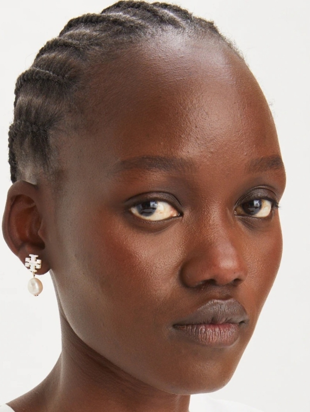 Tory Burch Gold and Ivory Pearl Drop Logo Earrings - Picture 3 of 3